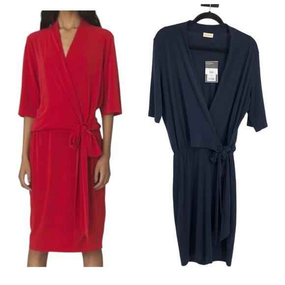 NWT  Malene Birger Night Blue Short sleeve V-Neck Qizi Midi Wrap Dress Size XS - Picture 1 of 16